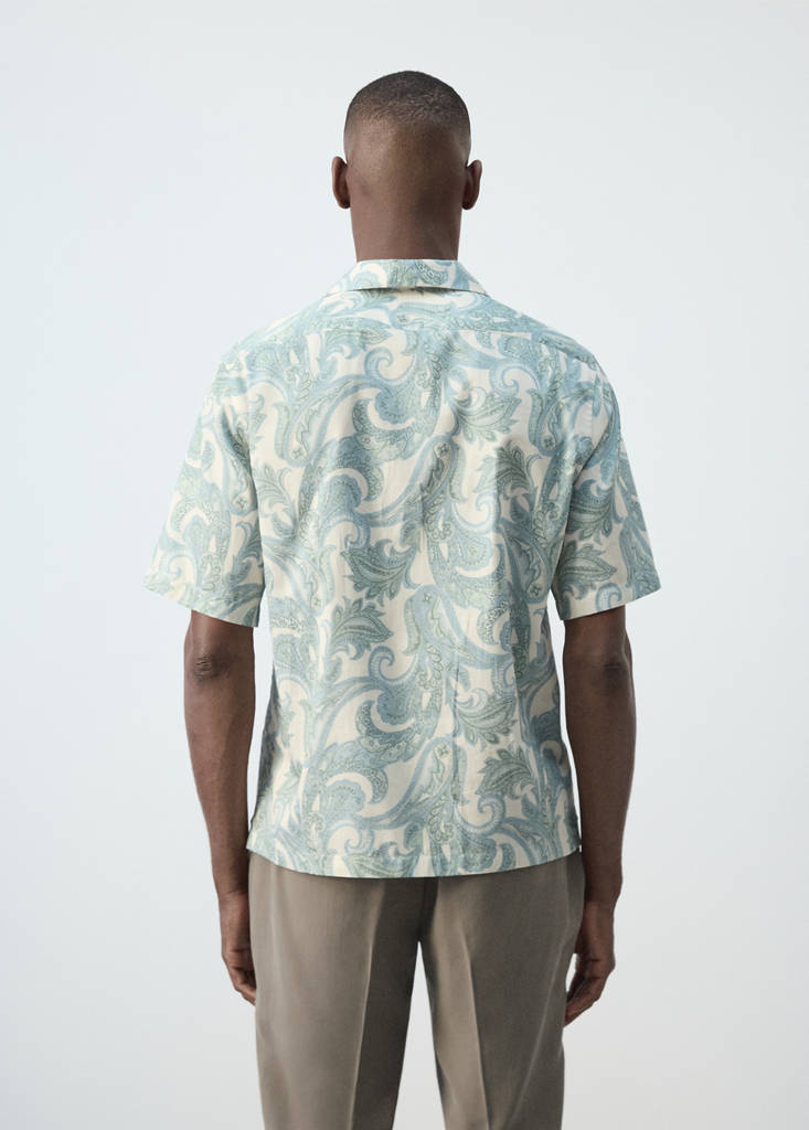 Printed cotton shirt with a bowling collar — Pastel Green