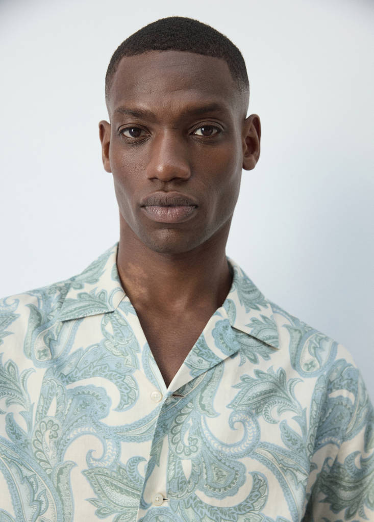 Printed cotton shirt with a bowling collar — Pastel Green