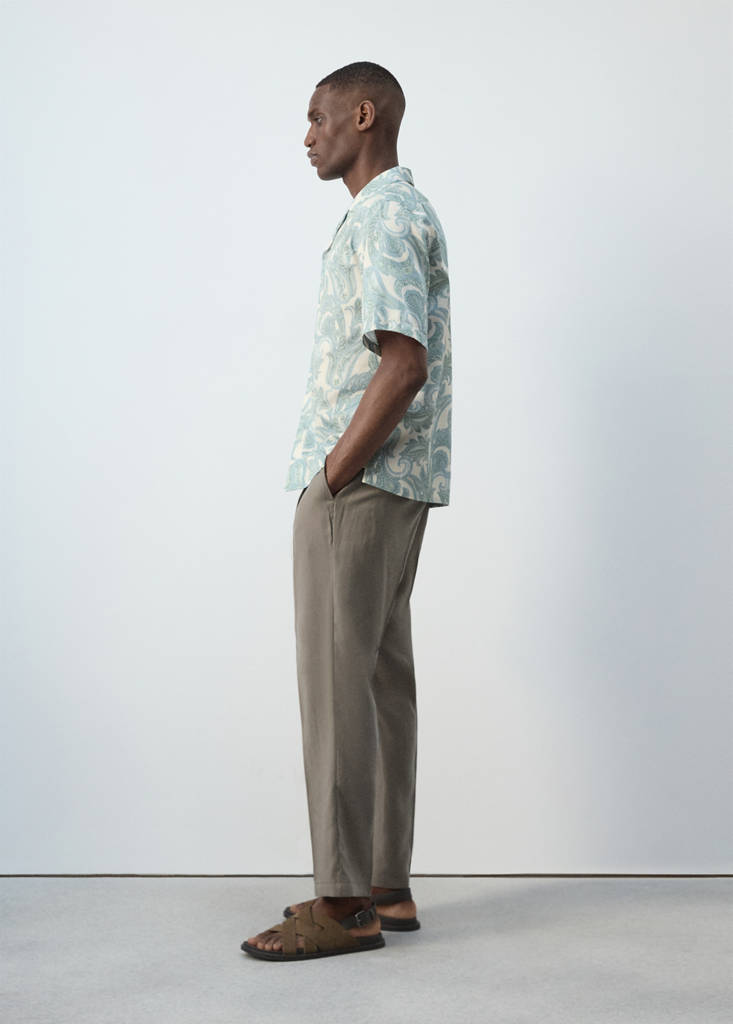 Printed cotton shirt with a bowling collar — Pastel Green