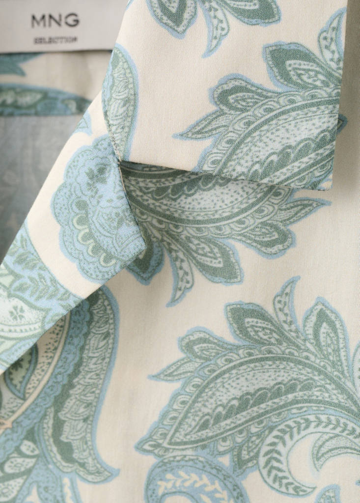 Printed cotton shirt with a bowling collar — Pastel Green