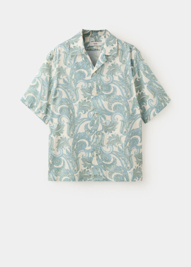 Printed cotton shirt with a bowling collar — Pastel Green