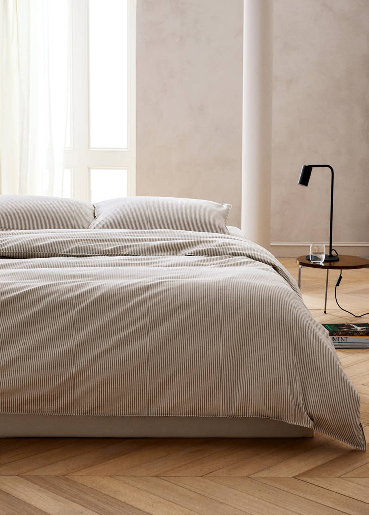 Seersucker cotton duvet cover with fine stripes for 135/140 cm bed — Coffee