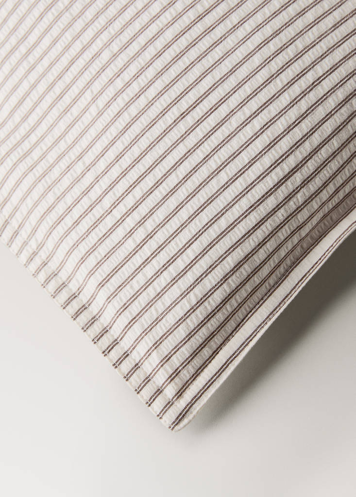 Seersucker cotton duvet cover with fine stripes for 135/140 cm bed — Coffee