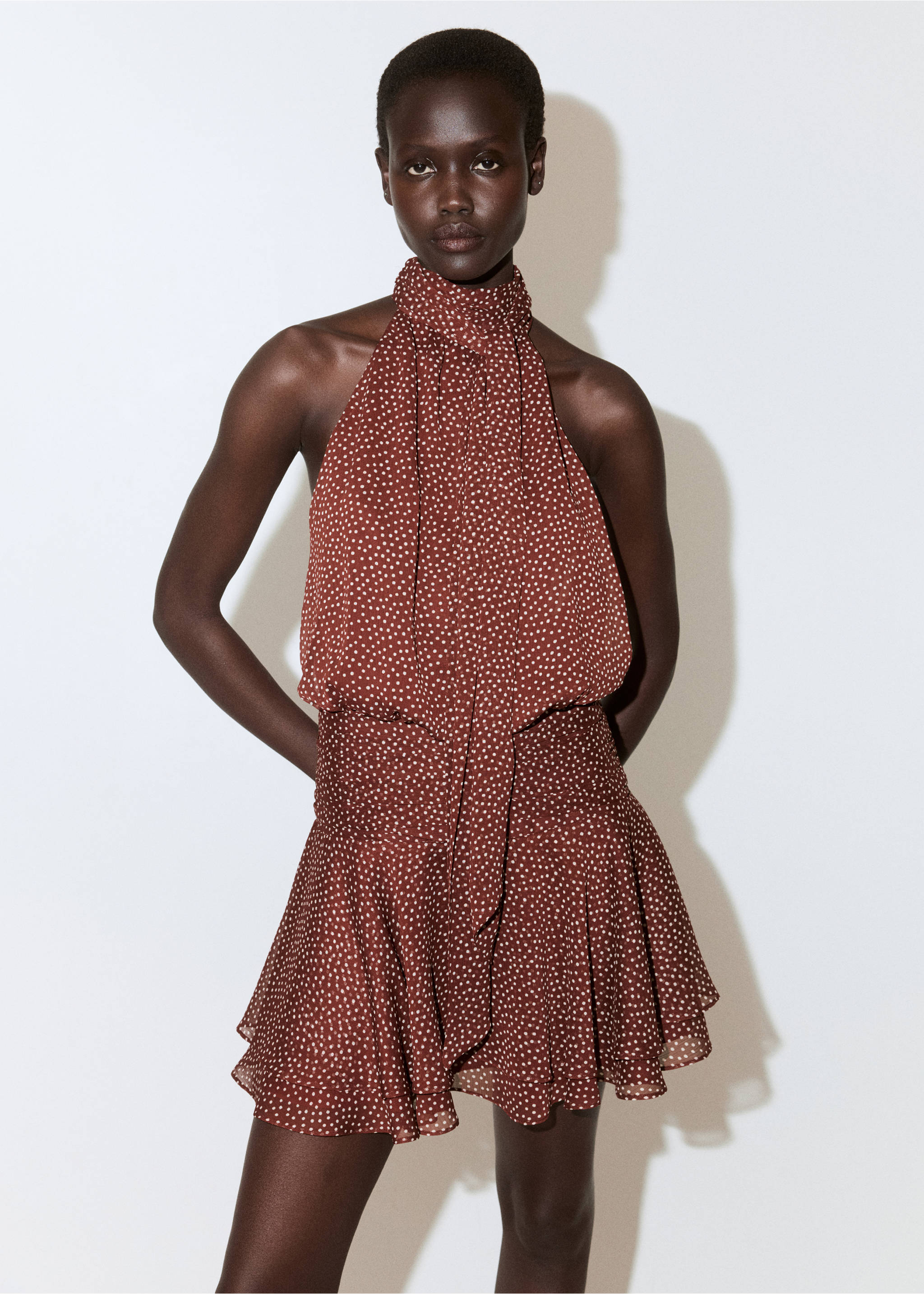 Halter polka dot dress - Medium plane, Burnt Orange. Ref: 37041469-00.