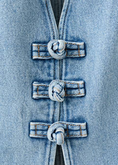 Toggle denim top with frogs — Medium Blue 8