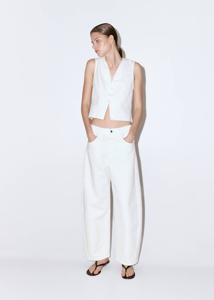Toggle denim top with frogs — White
