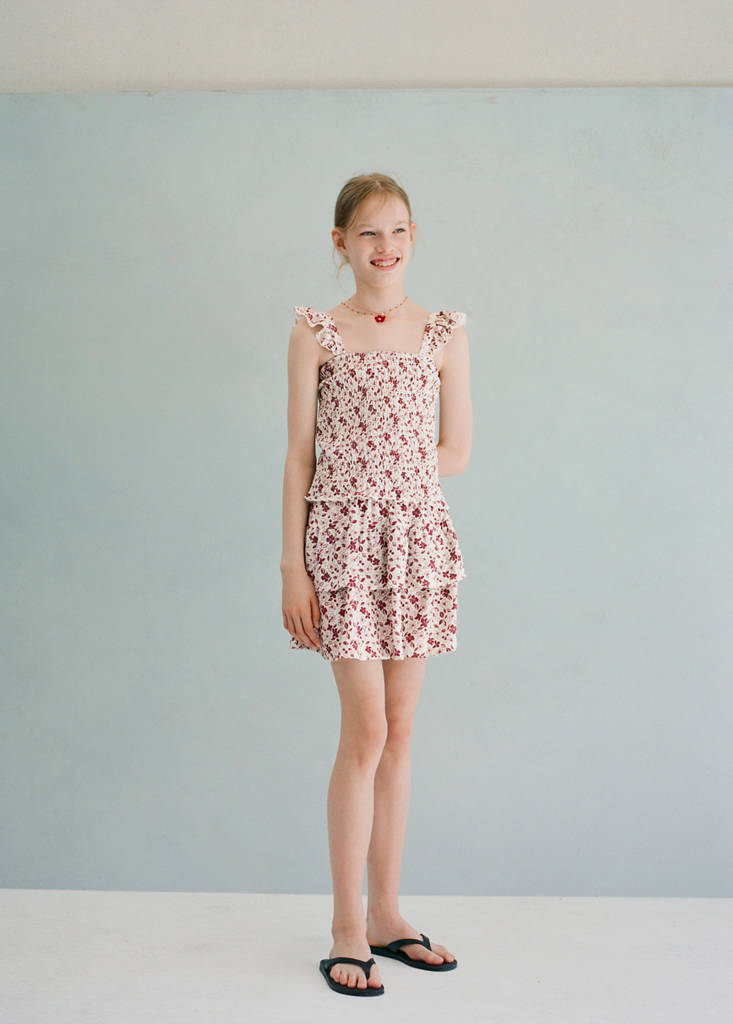 Floral print frill skirt — Maroon