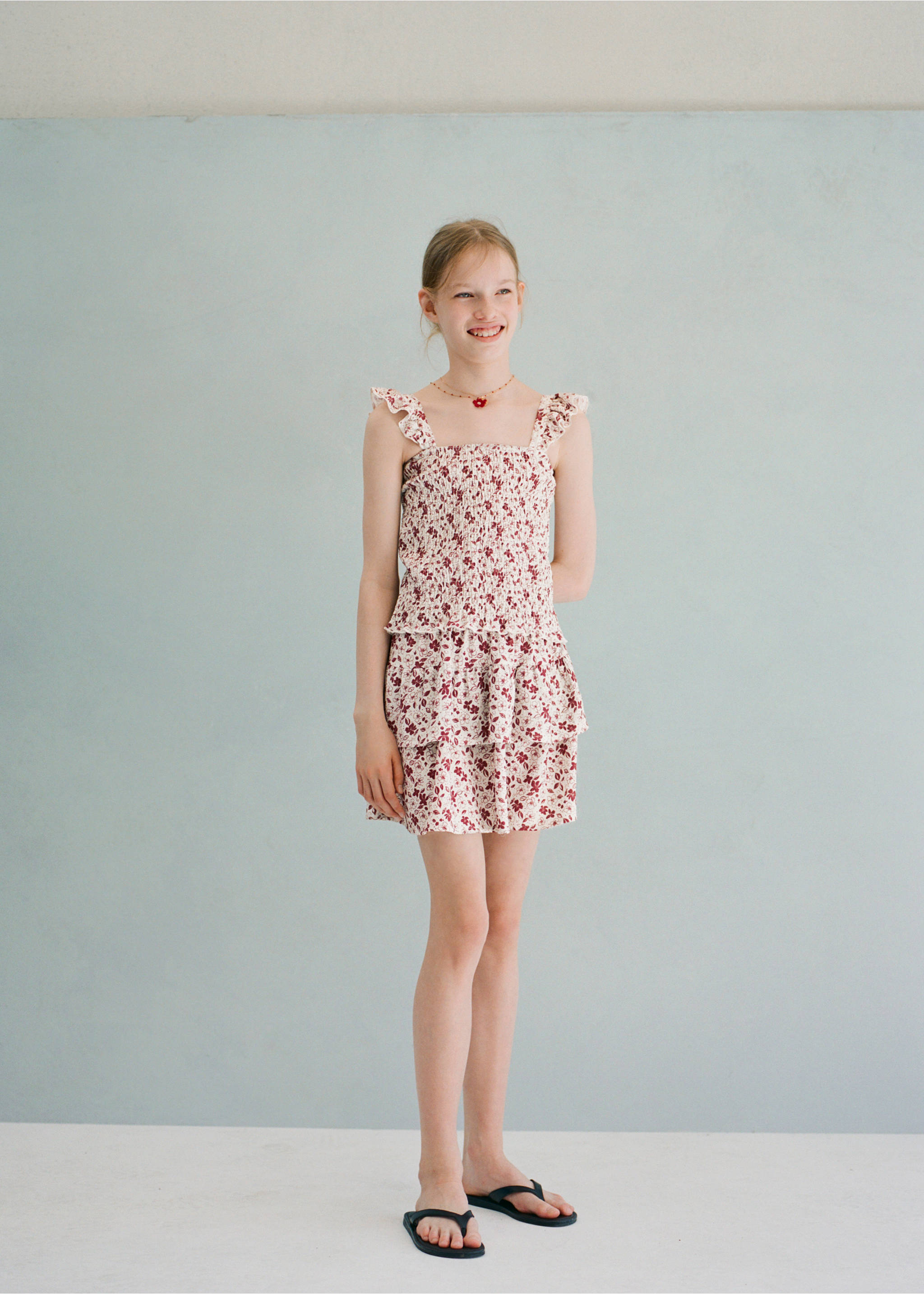 Floral print frill skirt - General plane, Maroon. Ref: 37041475-00.