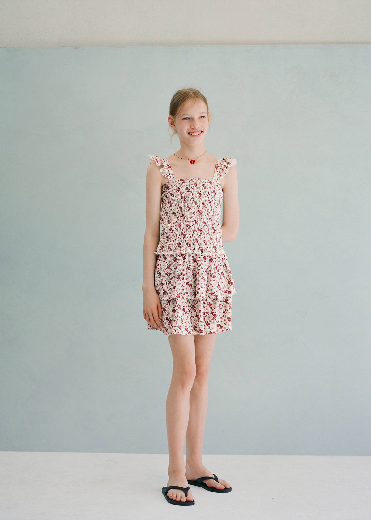 Floral print frill skirt — Maroon