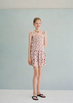 Floral print frill skirt — Maroon 1