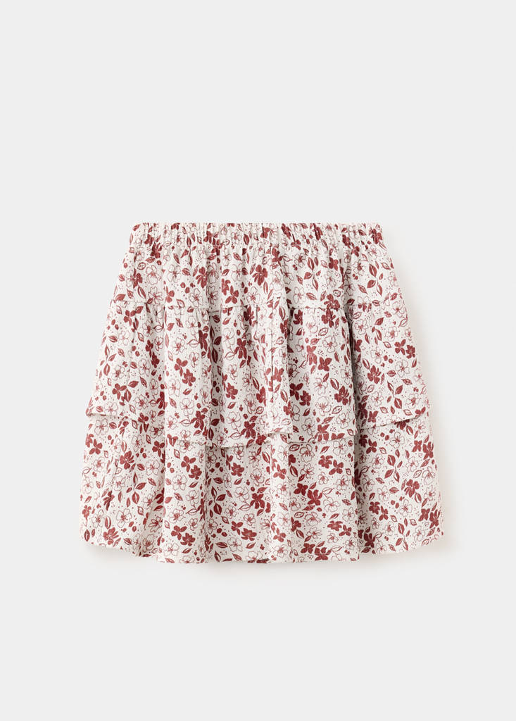 Floral print frill skirt — Maroon