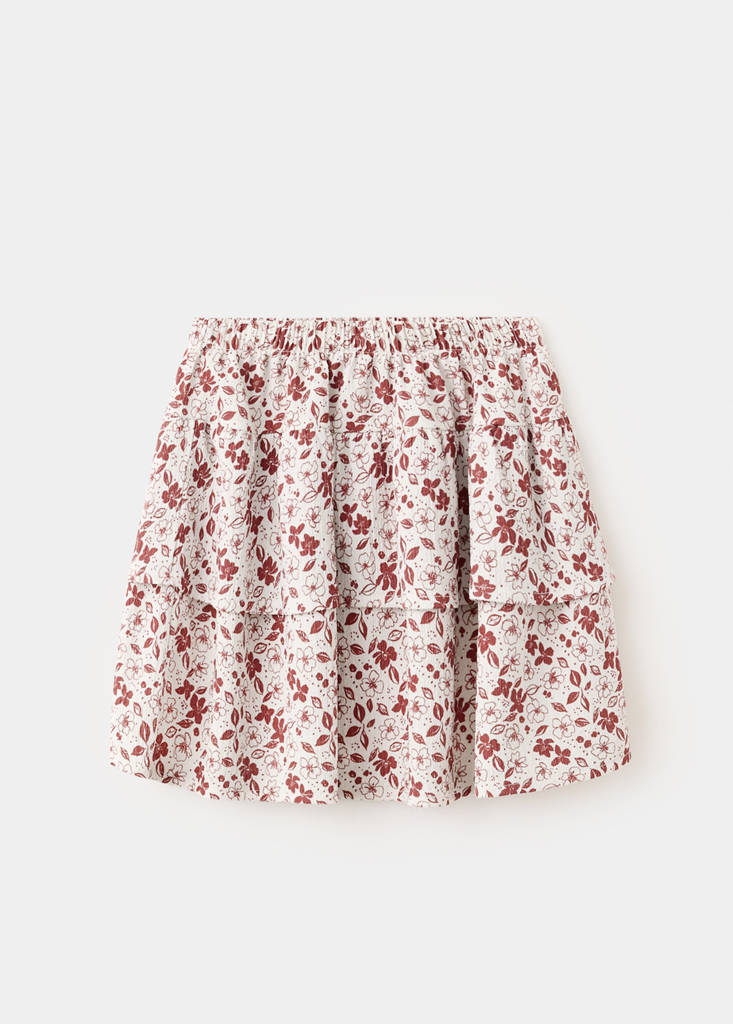 Floral print frill skirt — Maroon