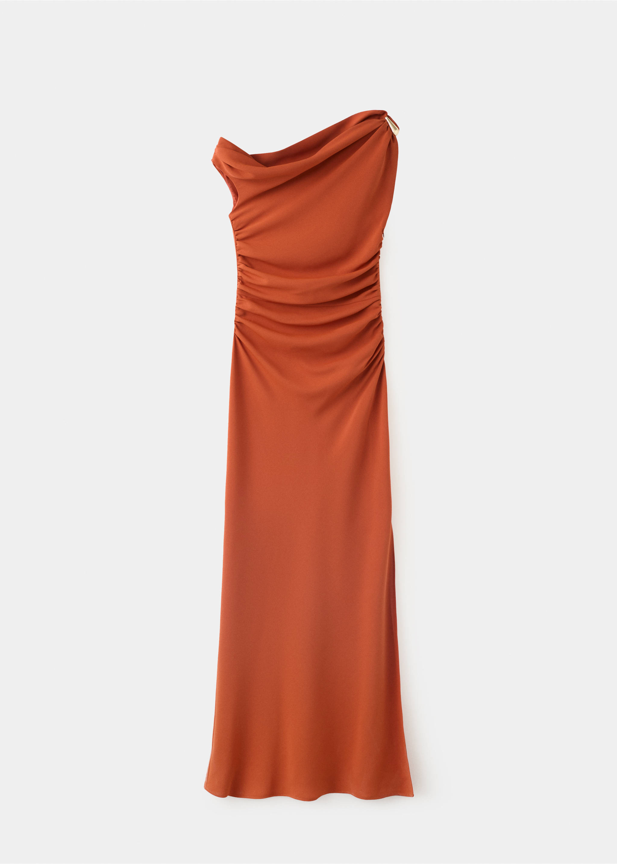 Vestido asimétrico fruncido - Artículo sin modelo, Naranja. Ref: 37041476-00.