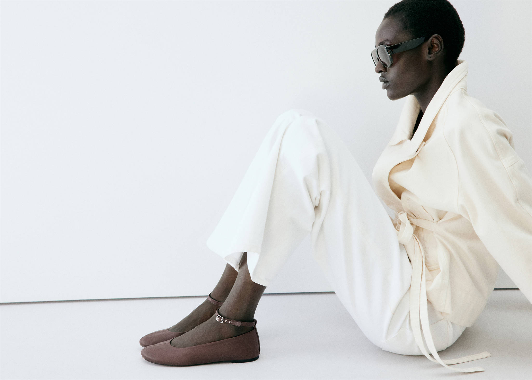 Leather ankle strap ballet flats - Panoramic plane