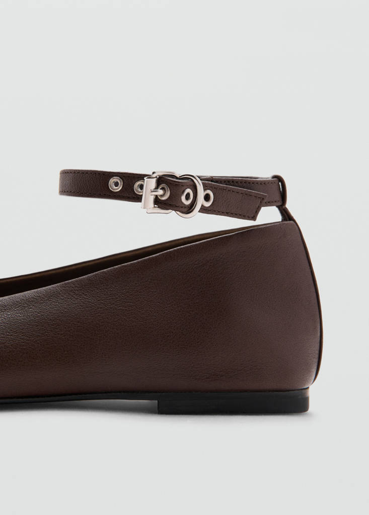 Leather ankle strap ballet flats — Chocolate