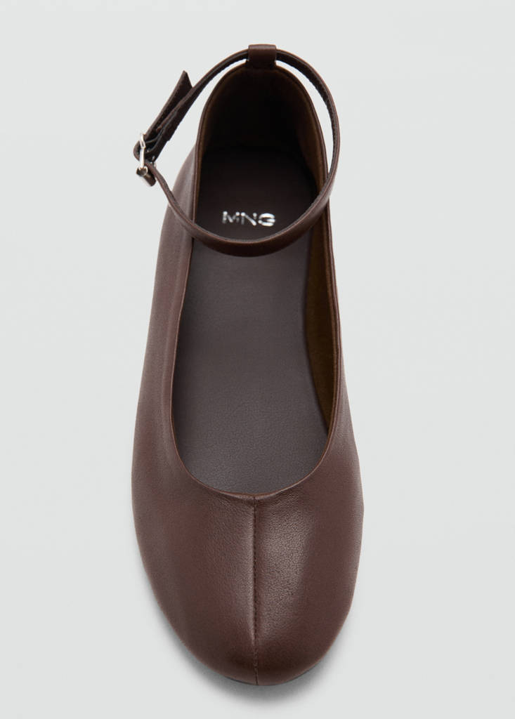 Leather ankle strap ballet flats — Chocolate