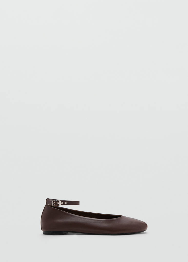 Leather ankle strap ballet flats — Chocolate