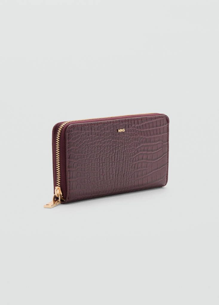 Large shiny croc-effect wallet — Burgundy