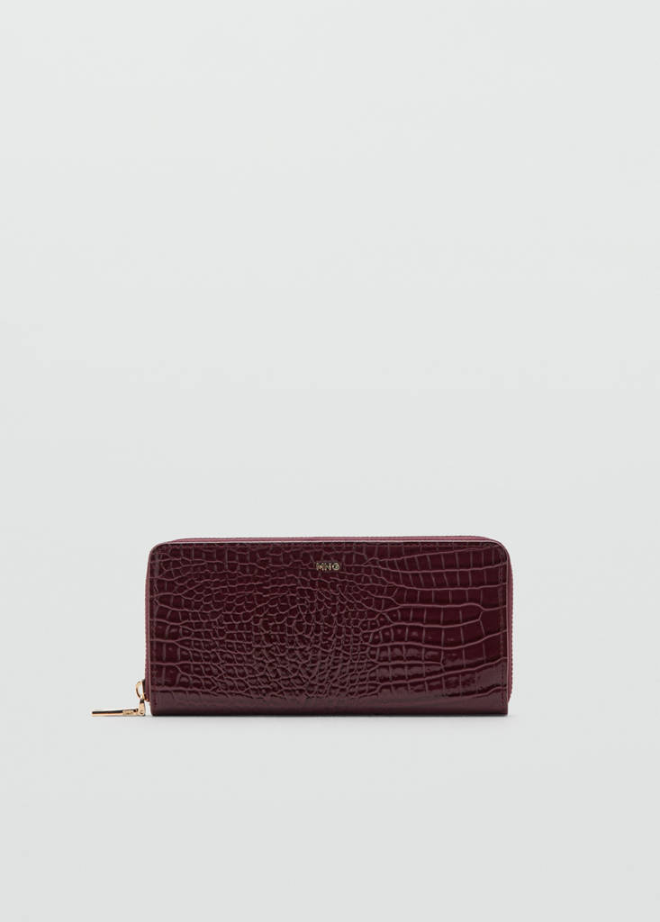 Mango Grand Portefeuille Effet Croco Brillant In Bordeaux