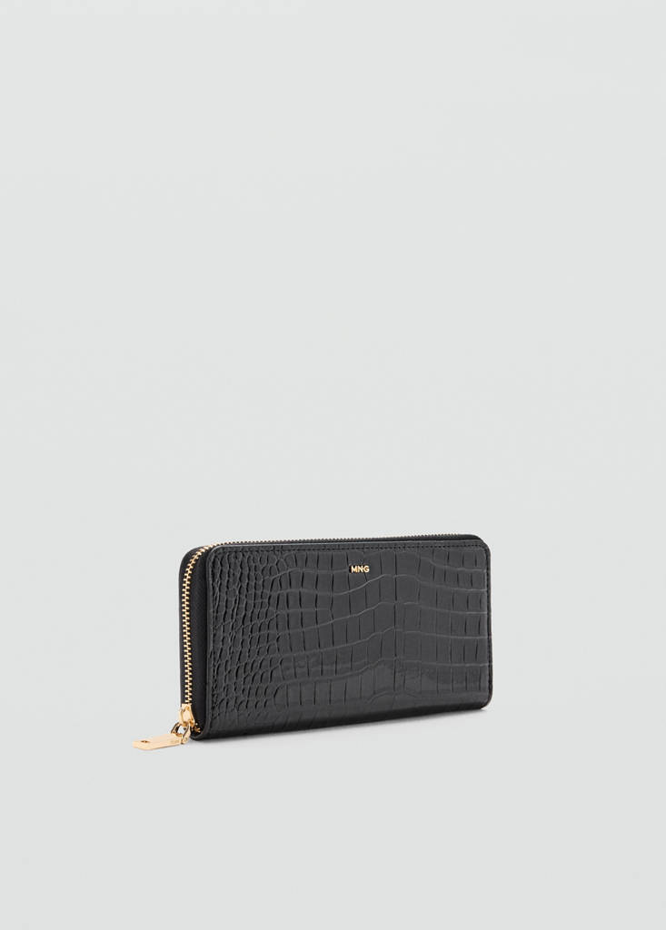 Large shiny croc-effect wallet — Black