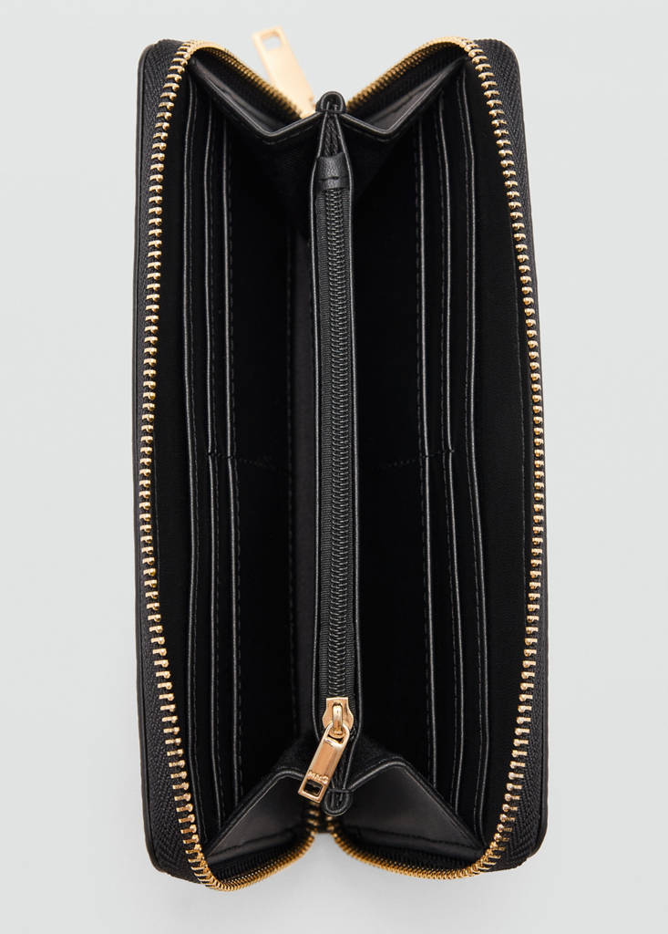 Large shiny croc-effect wallet — Black
