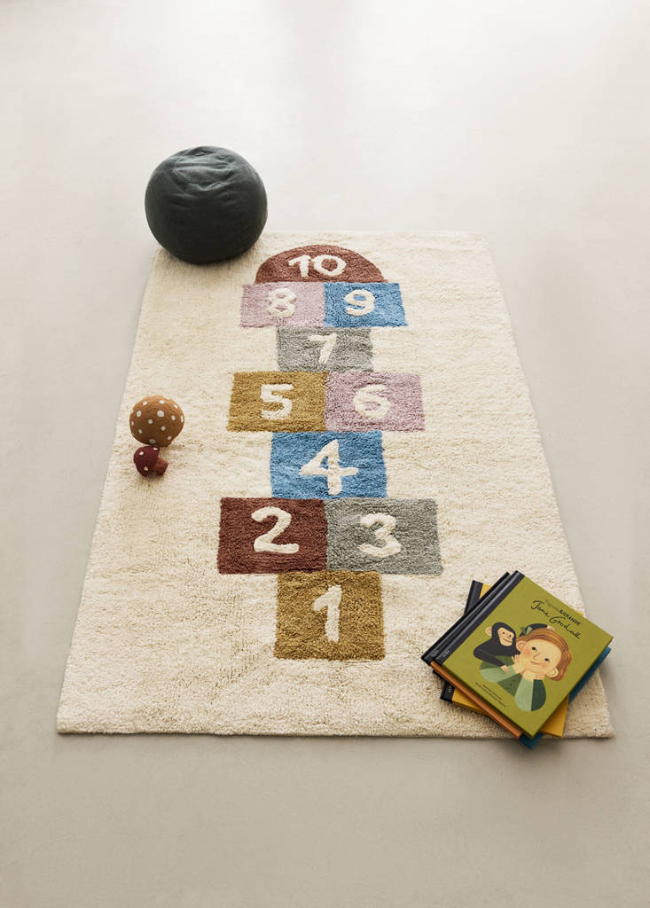 Multicolor hopscotch cotton rug — Ivory White