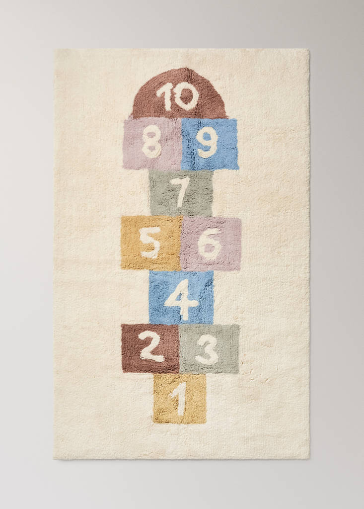Multicolor hopscotch cotton rug — Ivory White