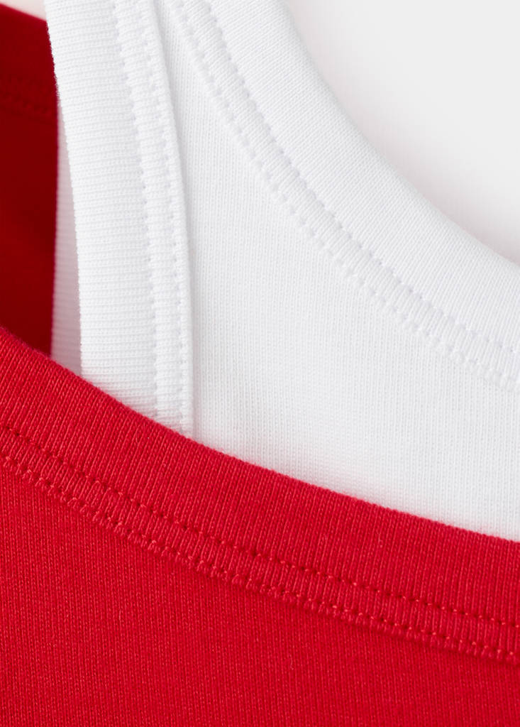 Two-tone contrast T-shirt — Red