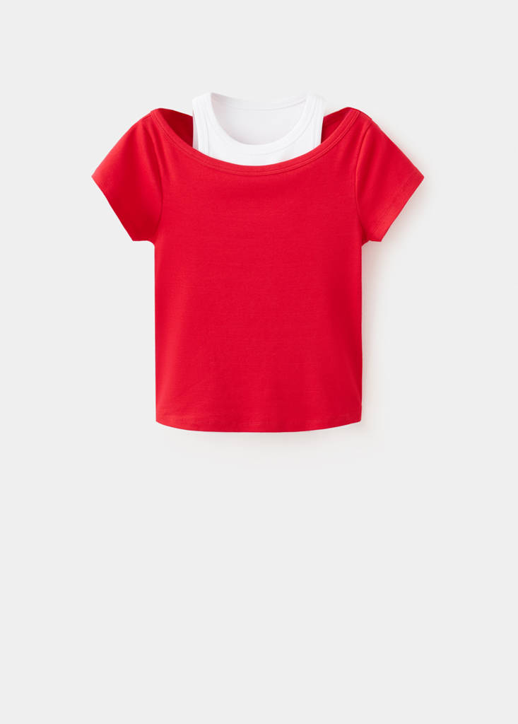 Two-tone contrast T-shirt — Red