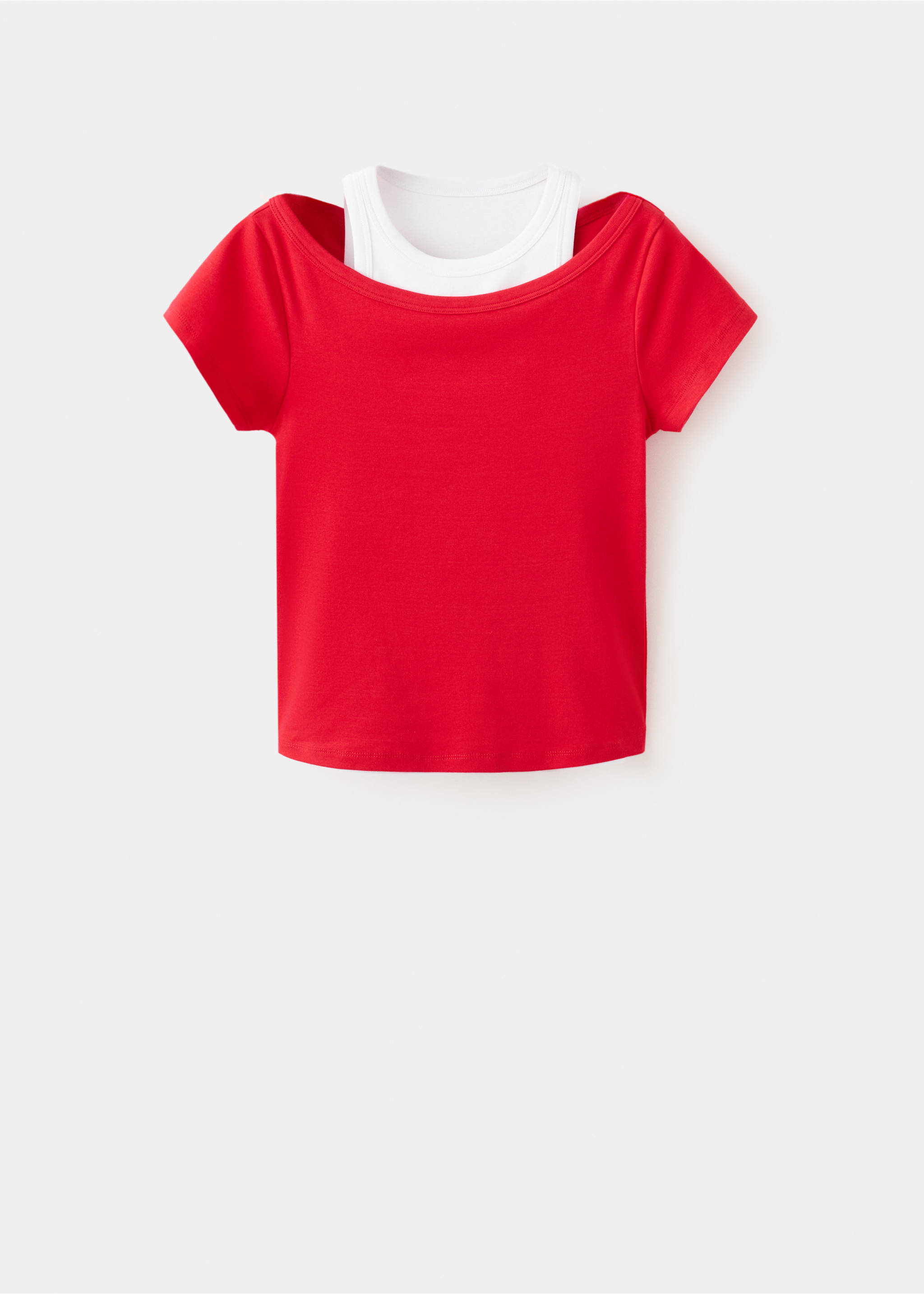 Two-tone contrast T-shirt - Article without model, Red. Ref: 37041496-00.