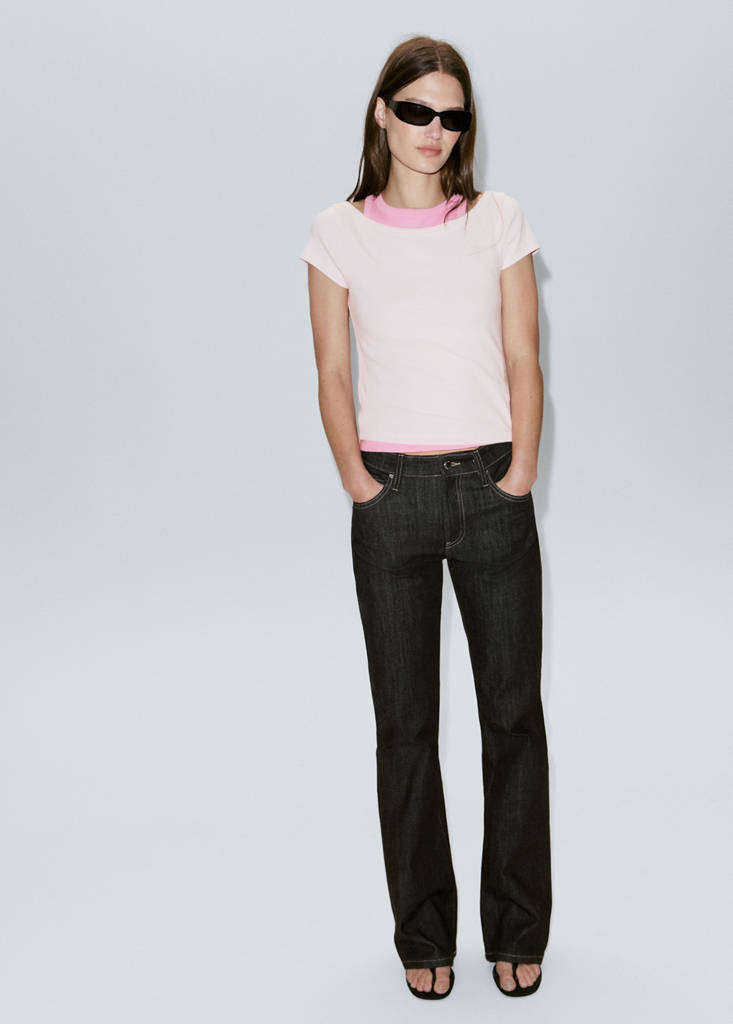 Two-tone contrast T-shirt — Pink