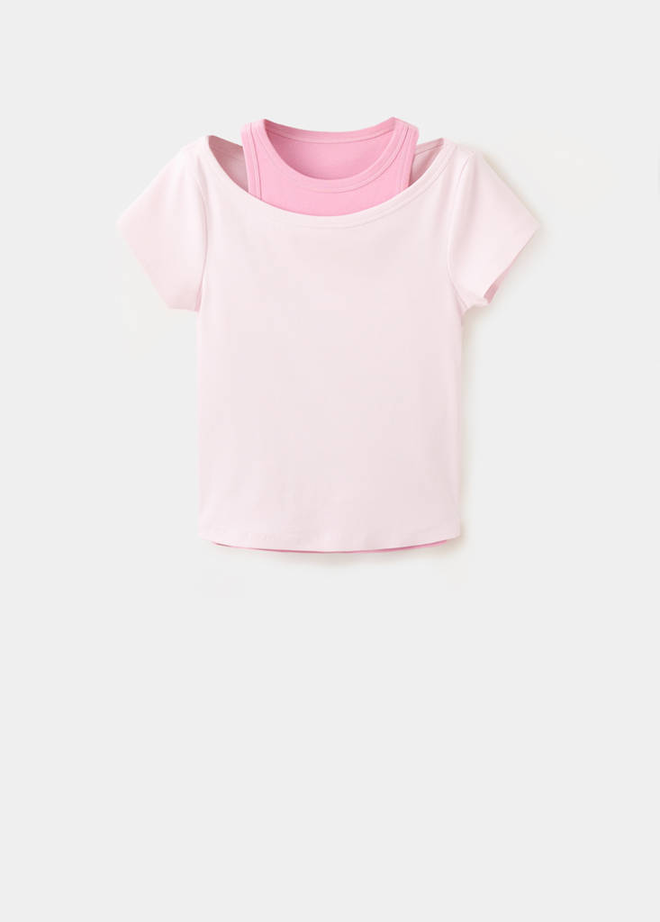 Two-tone contrast T-shirt — Pink