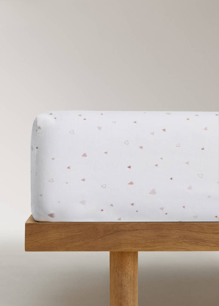 Printed cotton fitted sheet for a 90 cm bed — Nude