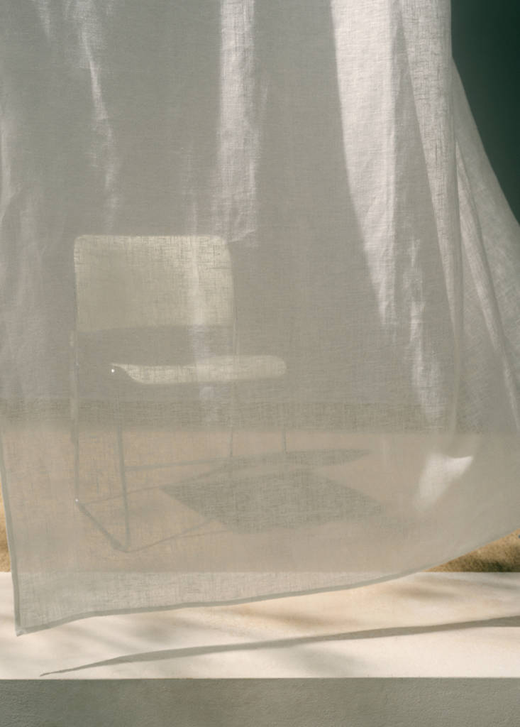 Linen curtain with structured weave, low opacity — Ecru