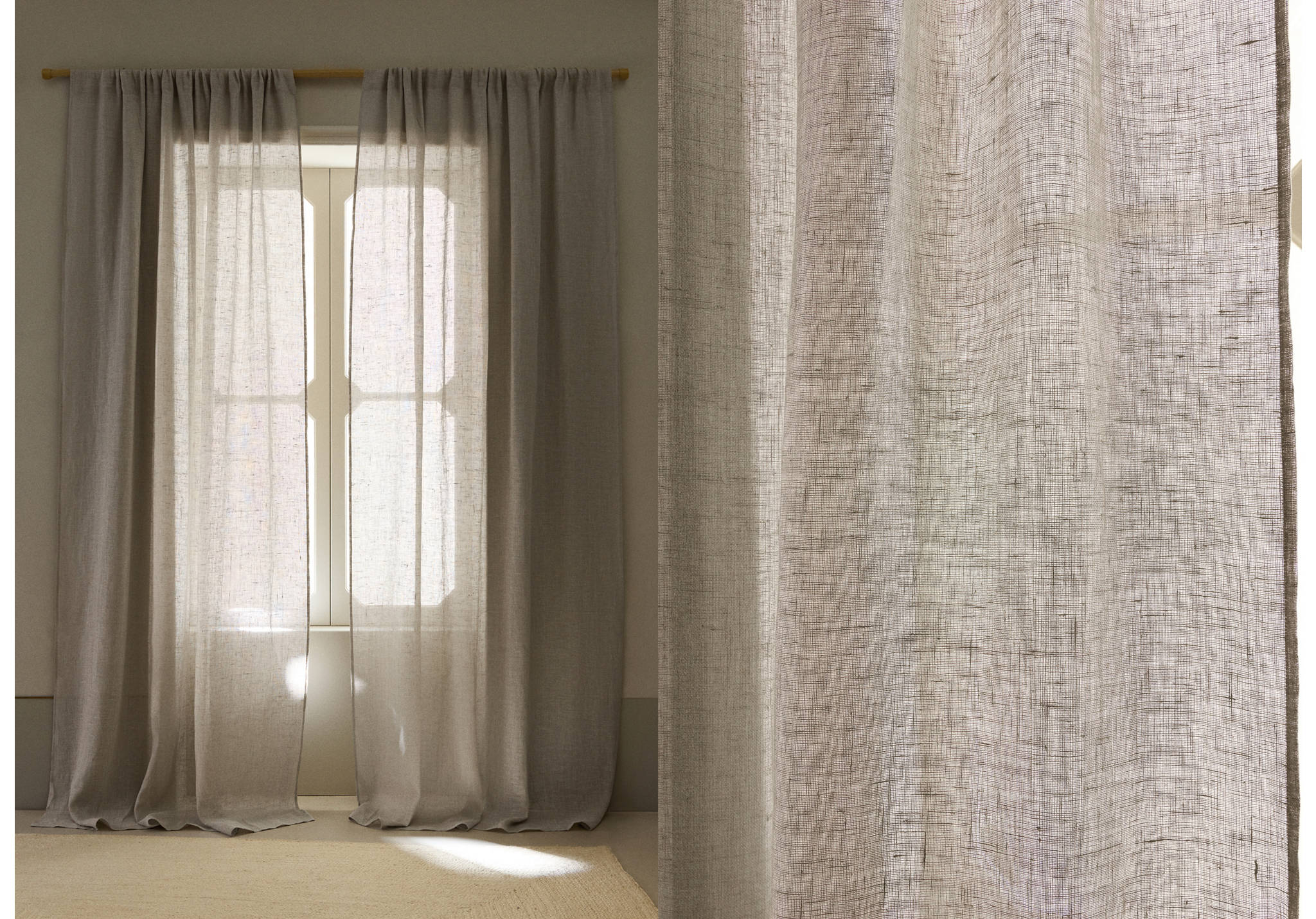 Linen curtain with structured weave, low opacity - Panoramic plane