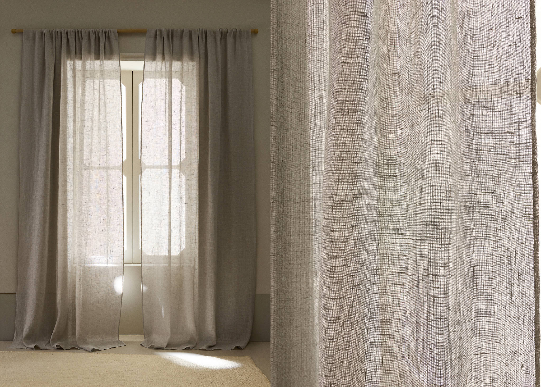 Linen curtain with structured weave, low opacity - Panoramic plane