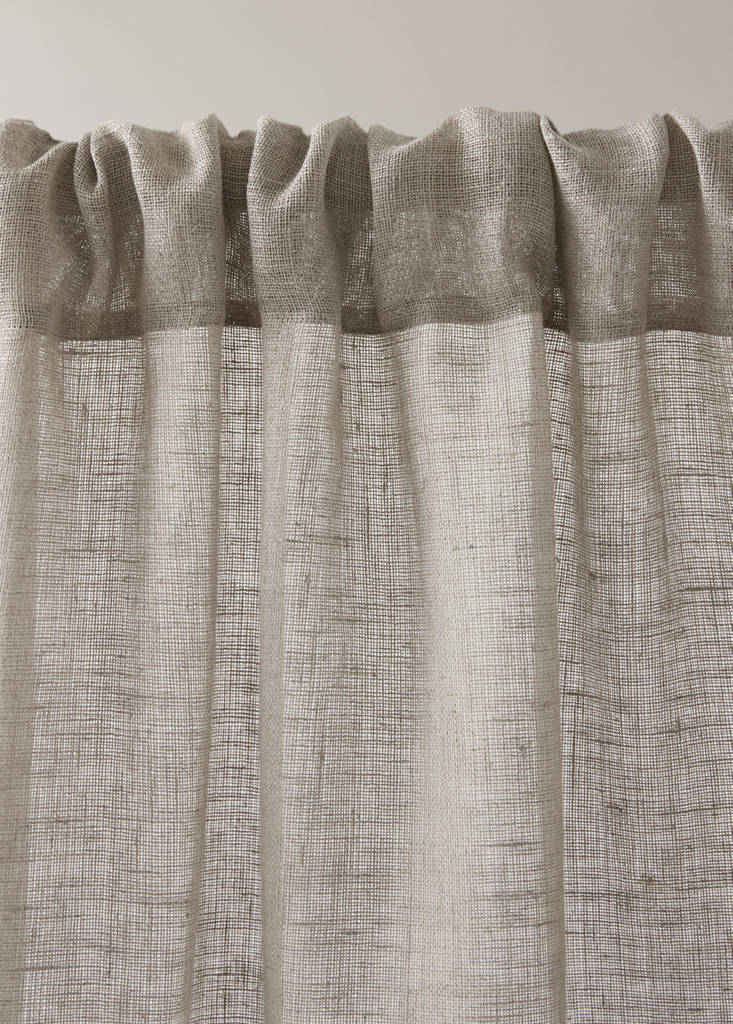 Linen curtain with structured weave, low opacity — Sand