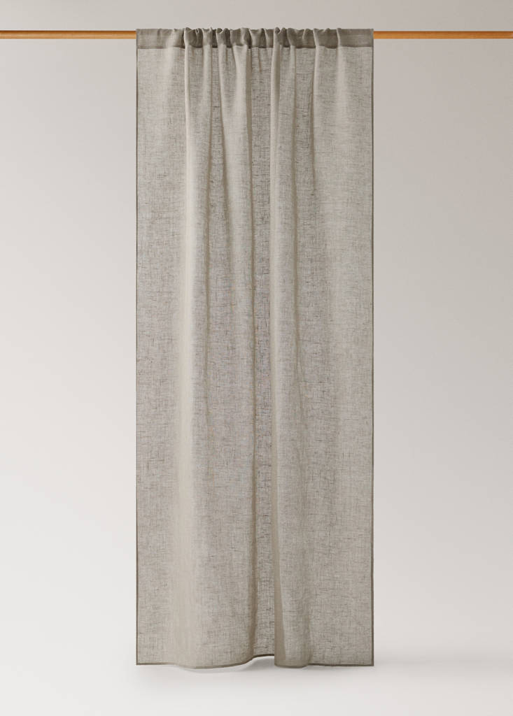 Linen curtain with structured weave, low opacity — Sand