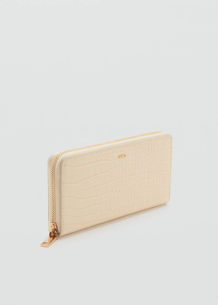 Large croc-effect wallet — Ecru