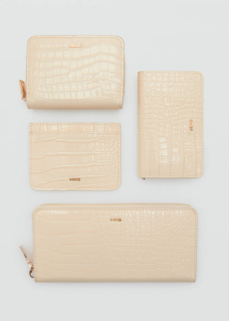 Large croc-effect wallet — Ecru