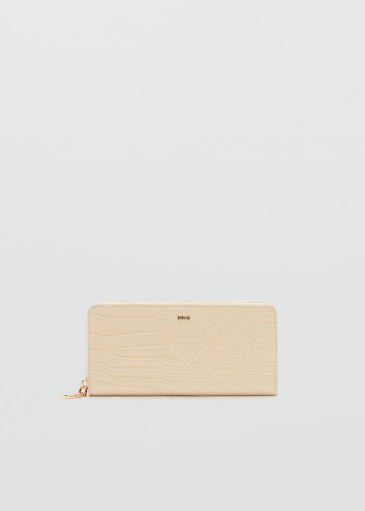 Large croc-effect wallet — Ecru