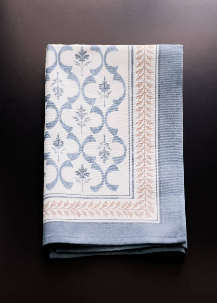 Lattice print cotton napkins — Blue
