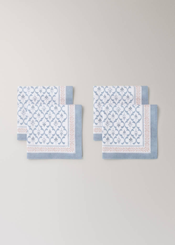 Lattice print cotton napkins — Blue