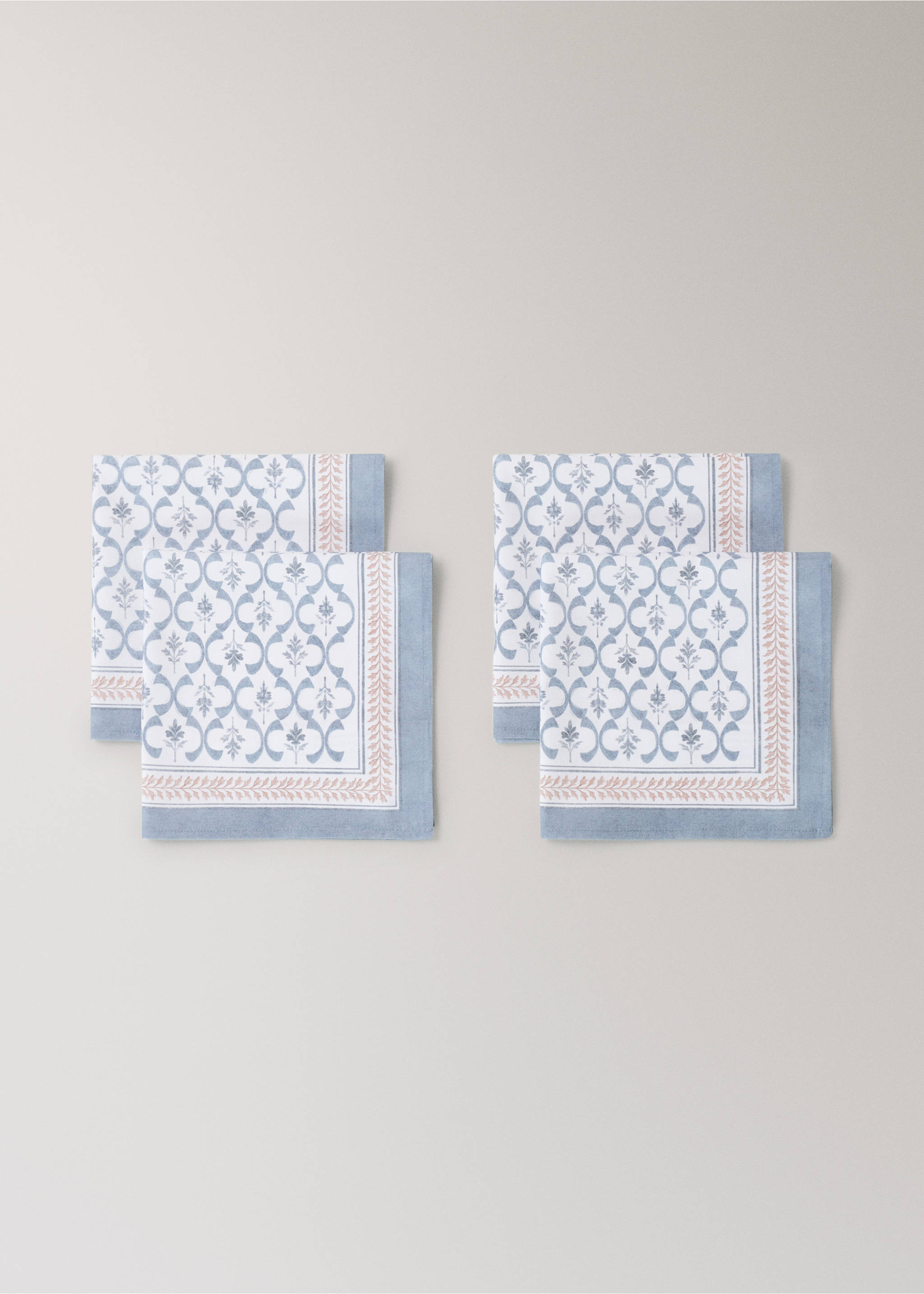Lattice print cotton napkins - Details of the article 1, Blue. Ref: 37041520-00.