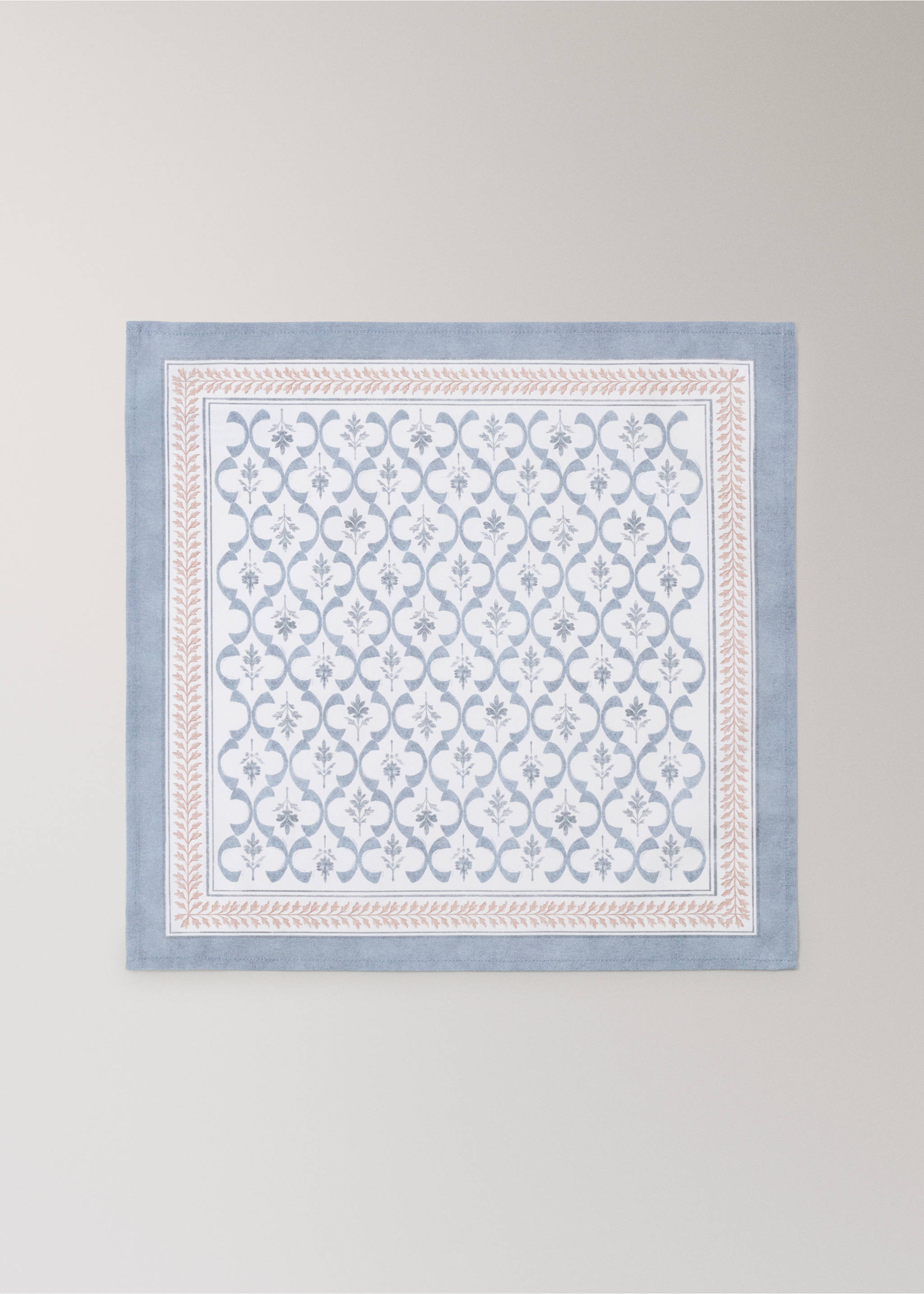 Lattice print cotton napkins - Article without model, Blue. Ref: 37041520-00.