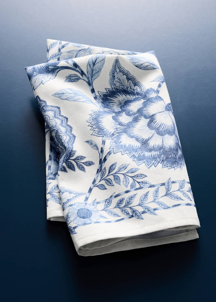 Pack of 4 cotton napkins with floral pattern — Blue