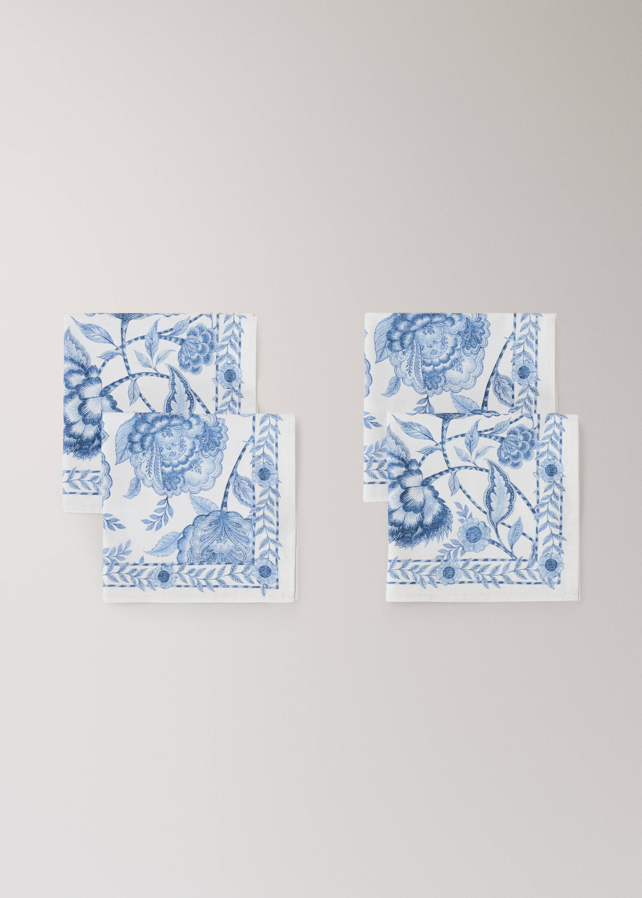Pack de 4 serviettes de table coton imprimé fleuri - Détail de l'article 1