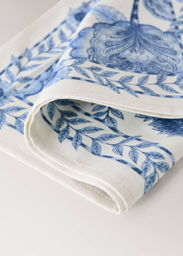 Pack of 4 cotton napkins with floral pattern — Blue