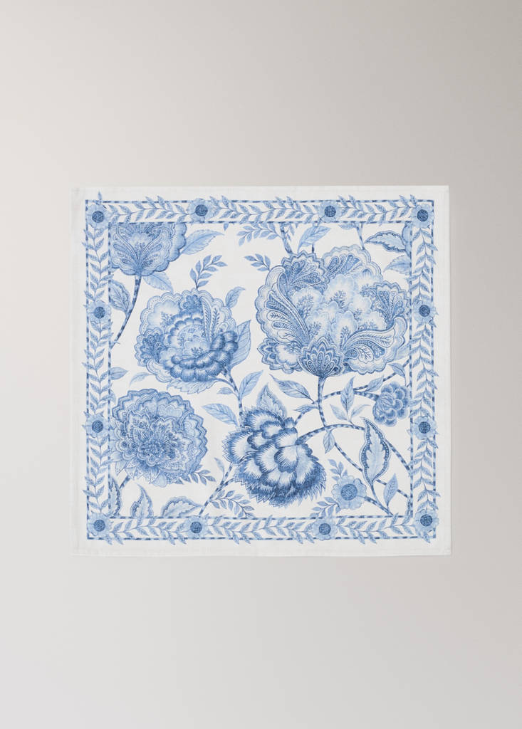 Pack of 4 cotton napkins with floral pattern — Blue