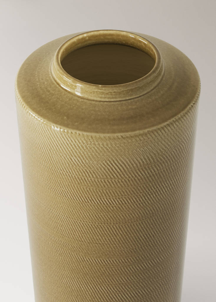Tall engraved terracotta vase — Khaki
